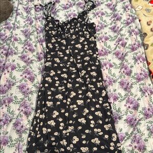 Floral Black Dress with Ruffle Straps